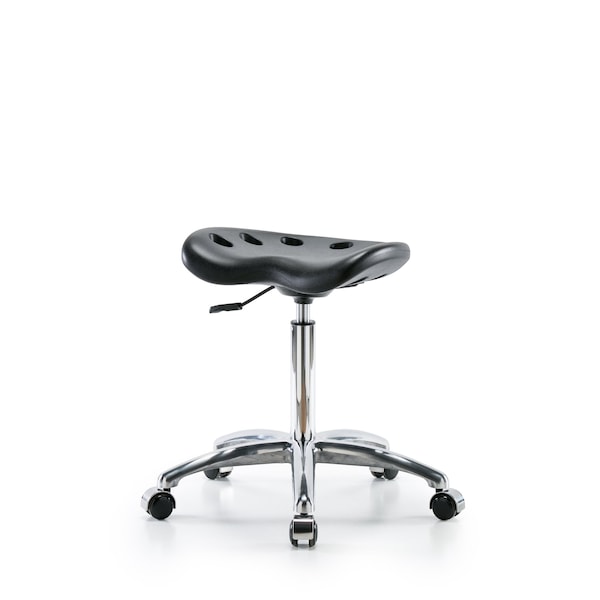 Poly Tractor Stool Chrome, Med Bench, Chrome Casters, Black
