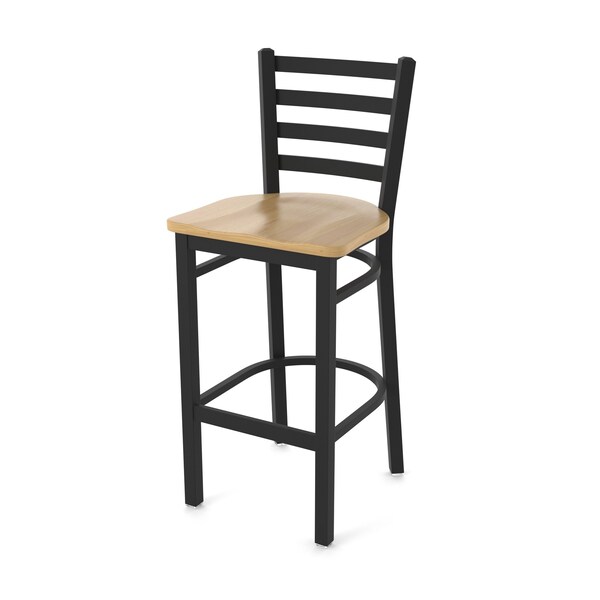 25" Stationary Counter Stool, Black Wrinkle, Nat Maple Seat