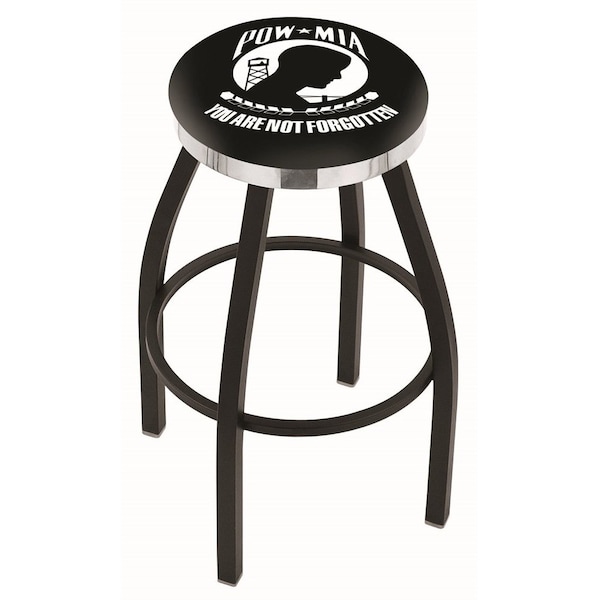 25" Blk Wrinkle POW/MIA Swivel Bar Stool, Chrome Ring