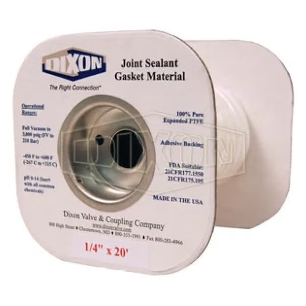 Joint Sealant Gasket, 20 ft L x 1/4 in W, 3000 psi, PTFE, Domestic