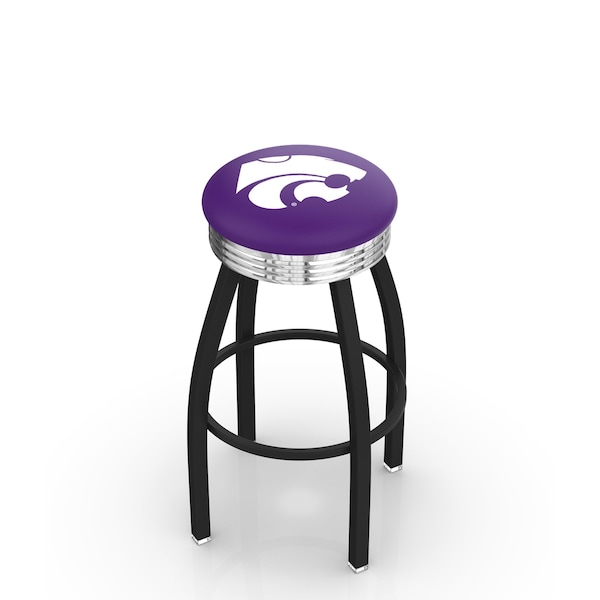 25" Blk Wrinkle Kansas State Swivel Bar Stool, Chrome Ring