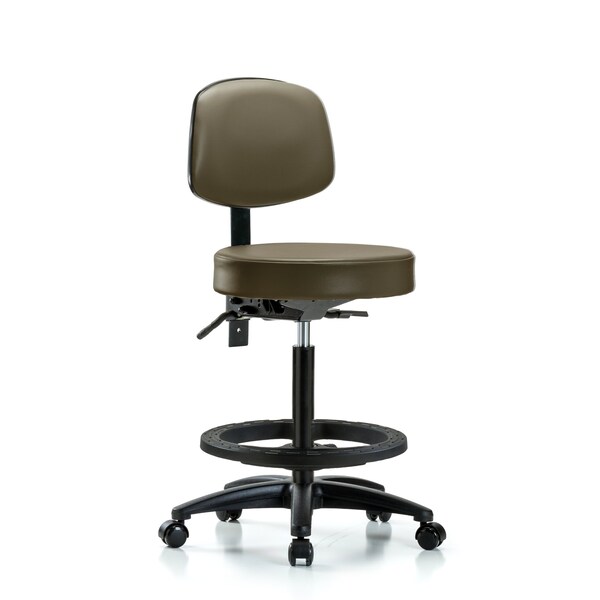 Vinyl Stool, Back, High Bench, Foot Ring, Casters, Royal