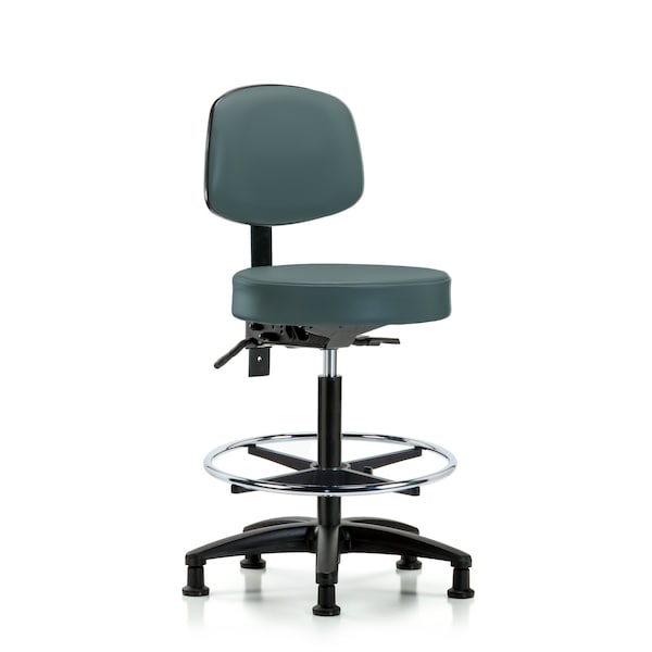 Bench Stool, Hi, Vinyl, Bk, CF, Glides, Blu