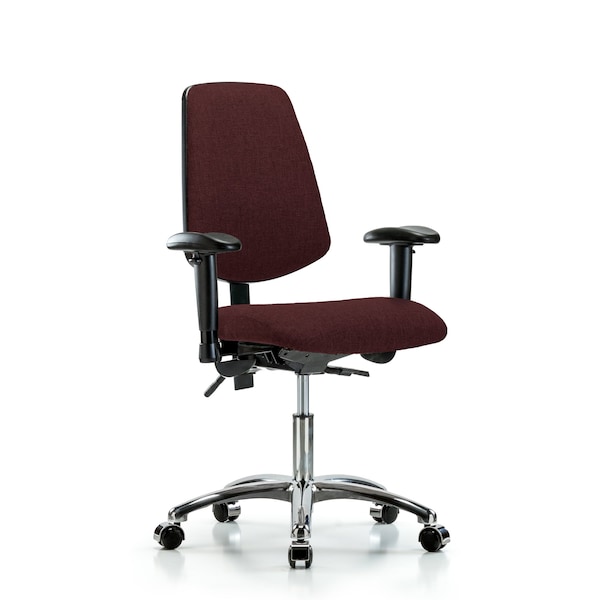 Desk Chair Fab Desk Chair, Med, Bk, Chrm, AA, Cast, Bur, Adjustable Arms, 19" to 24" Height, Fabric