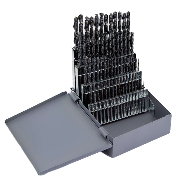 60 Piece HSS Black Oxide Jobber Length Drill Bit Set, D/AN, No 1 - No 60
