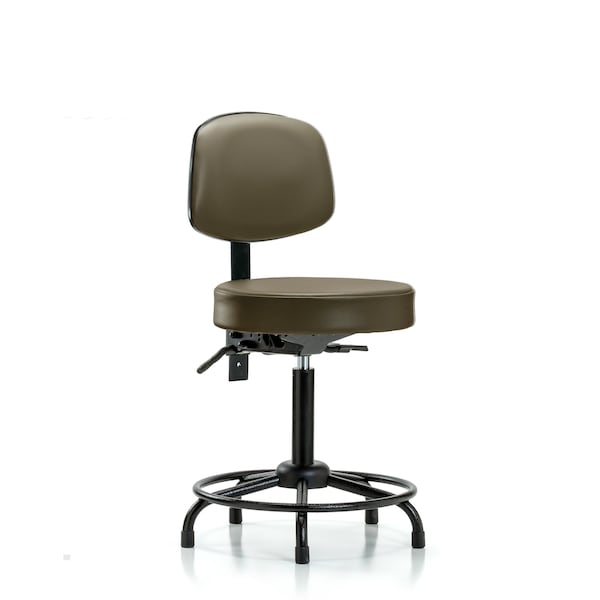 Vinyl Stool, Back, Med Bench, Round Tube Base, Tilt, Glides, Royal