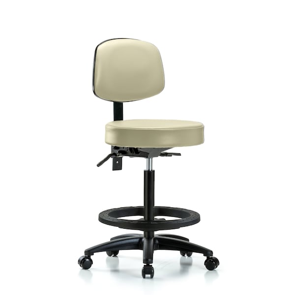 Bench Stool, Hi, Vinyl, Bk, BF, Casters, Wht