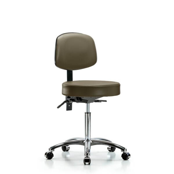 Vinyl Stool, Back Chrome, Med Bench, Tilt, Casters, Royal