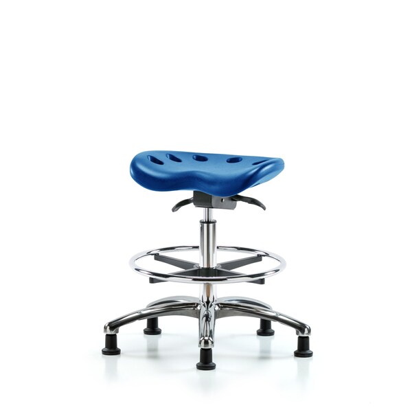 Poly Tractor Sit-Stand Stool, Med Bench, Foot Ring, Glides, Blue