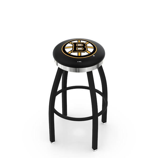 25" Blk Wrinkle Boston Bruins Swivel Bar Stool, Chrome Ring