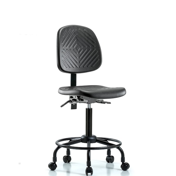 Benchch Chair, Poly, Med, Bk, RT, Casters, No Arms, 19-1/2" to 27-1/2" Height, Black; Blue