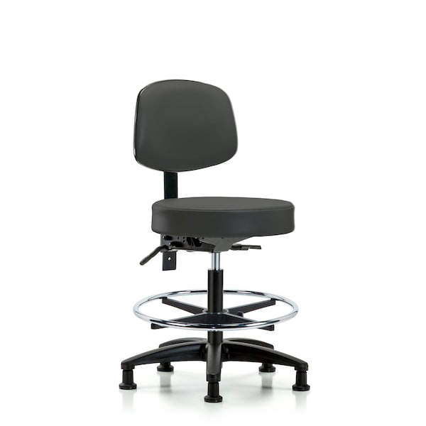 Bench Stool, Med, Vinyl, Bk, CF, Glides, Gry
