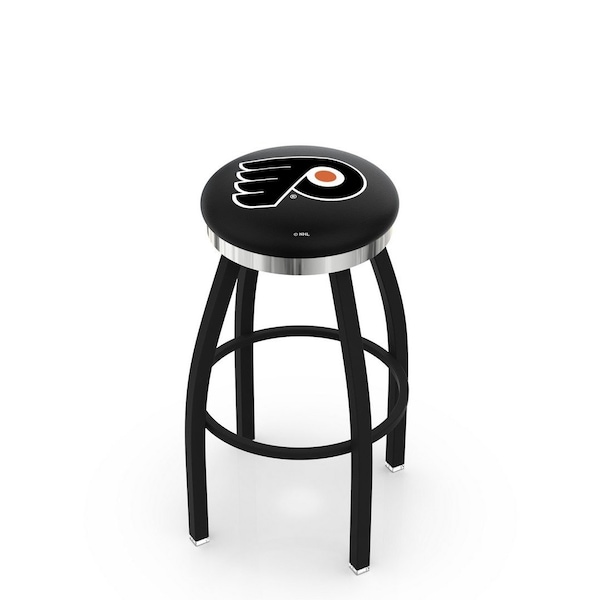25" Blk Wrinkle Philadelphia Flyers Swivel Bar Stool, Chrome Ring