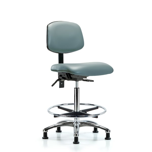 Vinyl Chair Chrome, High Bench, Foot Ring, Casters, Storm