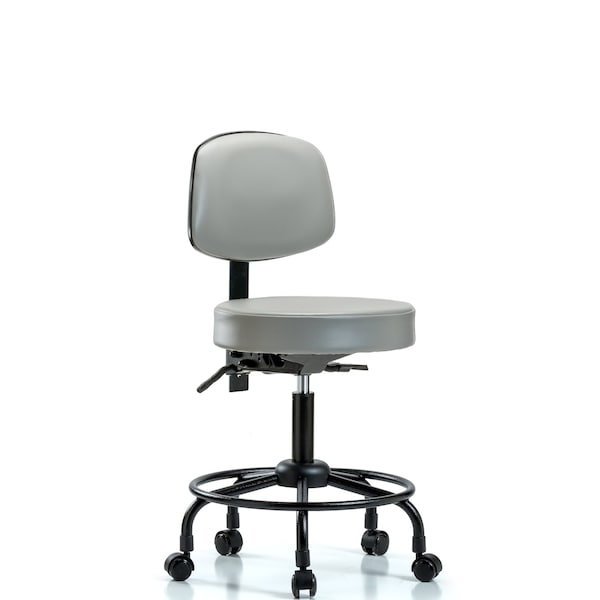 Vinyl Stool, Back, Desk, Round Tube Base, Casters, Sterling