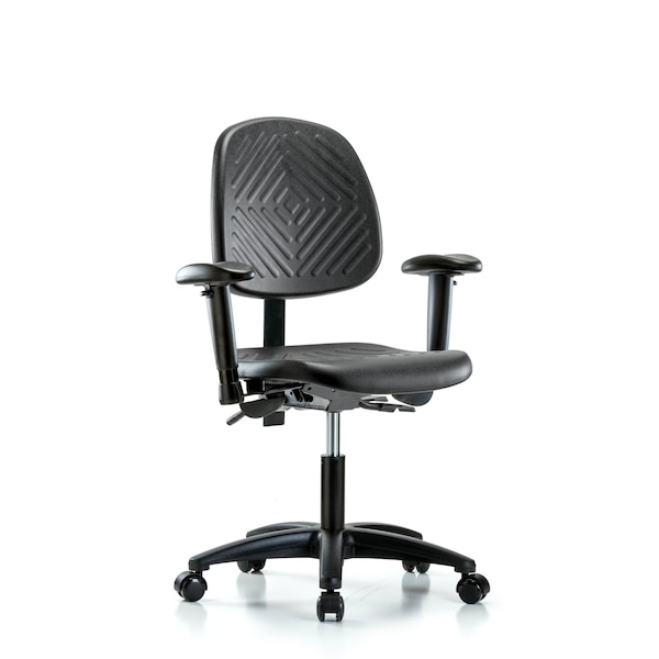 Desk Chair Desk Chair, Med, Poly, Bk, Tilt, AA, Casters, Adjustable Arms, 17" to 22" Height, Black, Blue
