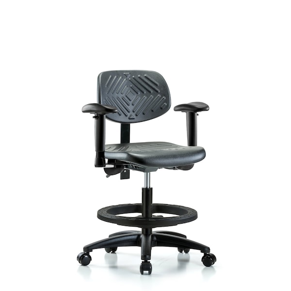Chair, Poly, Med Bench, AA BF Casters, 6-Way Adjustable, 19-1/2" to 27-1/2" Height, Black; Blue