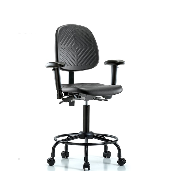 Benchch Chair, Poly, Med, Bk, RT, AA Cast, 6-Way Adjustable, 21-1/2" to 29-1/2" Height, Black; Blue