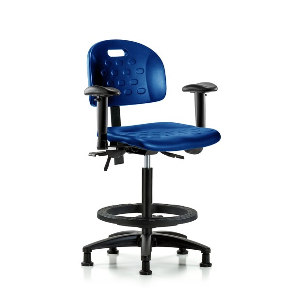Poly Chair, High Bench, Arms, Foot Ring, Glides, Blue