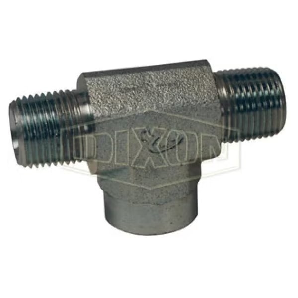 Hydraulic Pipe Tee, 1/2-14 Nominal, Male NPTF x Female NPTF, Carbon Steel, Domestic