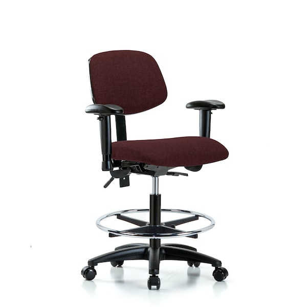 Chair, Fab, Med Bench, Tilt AA CF Cast, Bur, 6-Way Adjustable, 22" to 29" Height, Burgundy