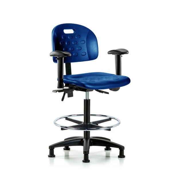 Poly Chair, High Bench, Arms, Foot Ring, Glides, Blue