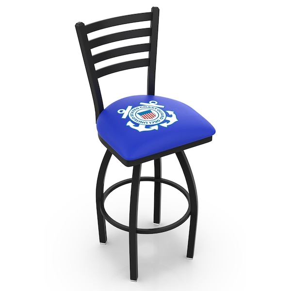 25" Blk Wrinkle U.S. Coast Guard Swivel Bar Stool, Ladder Back