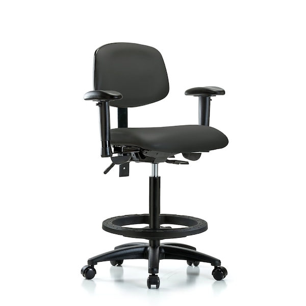 Chair, Poly, Med Bench, AA BF Glides, 6-Way Adjustable, 26" to 35" Height, Charcoal