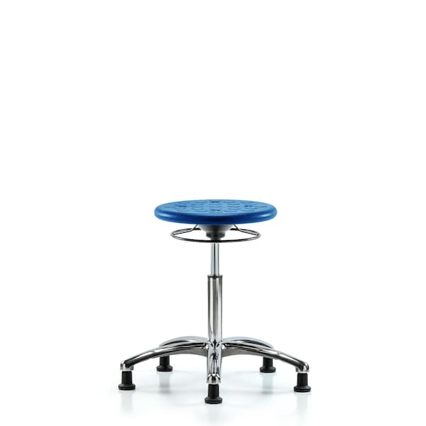 Huron Poly Stool Chrome, Med Bench, Glides, Blue