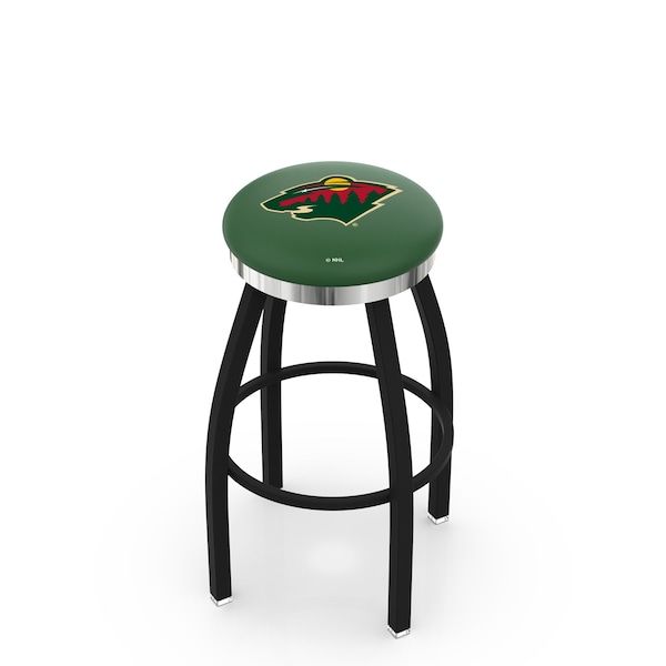 25" Blk Wrinkle Minnesota Wild Swivel Bar Stool, Chrome Ring