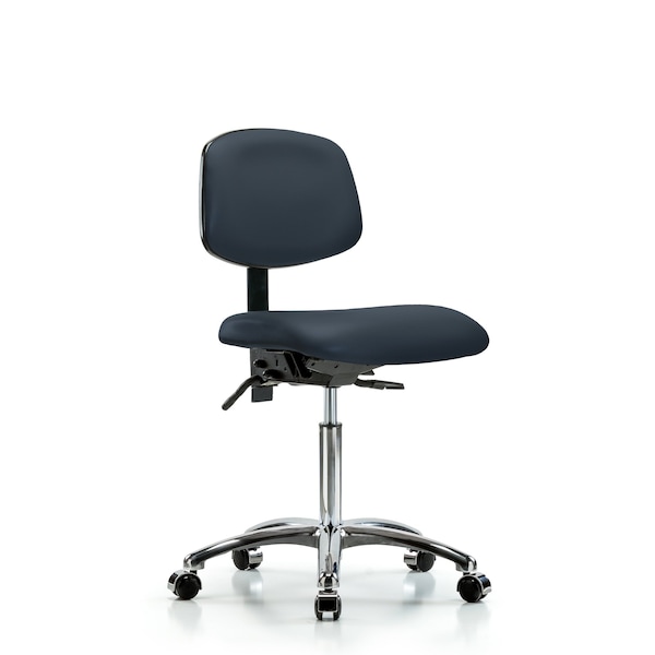 Chair, Vinyl, Med Bench, Chrome Casters, Nav, No Arms, 22" to 29" Height, Imperial Blue