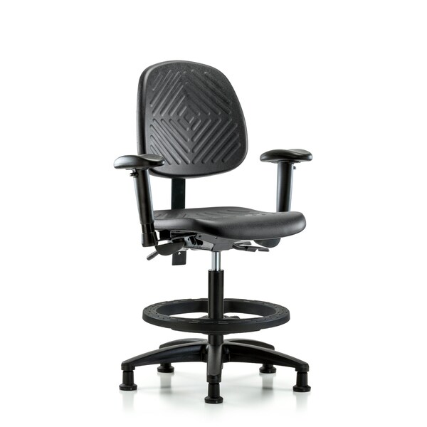 Bench Chair, Poly, Med, Bk, Tilt, AA BF Gld, 6-Way Adjustable, 19-1/2" to 27-1/2" Height, Black; Blue