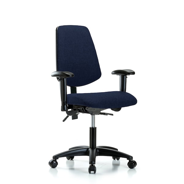 Desk Chair Fab Desk Chair, Med, Bk, Cast, Navy, Adjustable Arms, 19" to 24" Height, Fabric, Dark Blue
