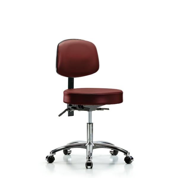 Vinyl Stool, Back Chrome, Desk, Tilt, Casters, Taupe