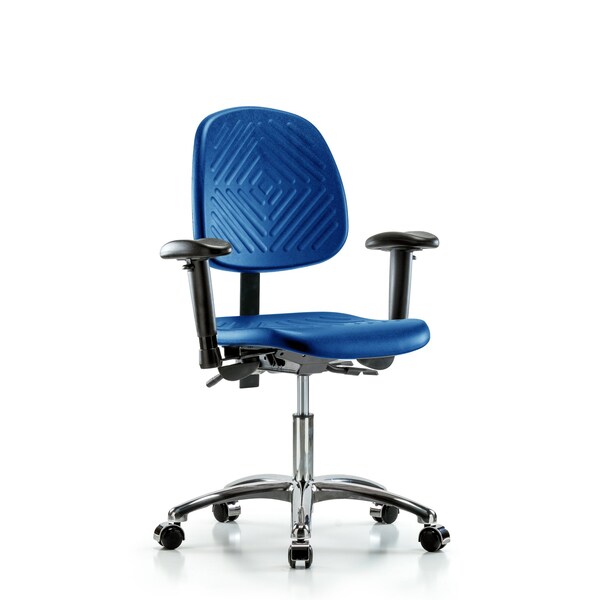 Poly Chair Chrome, Desk, Med Back, Tilt, Arms, Casters, Blue