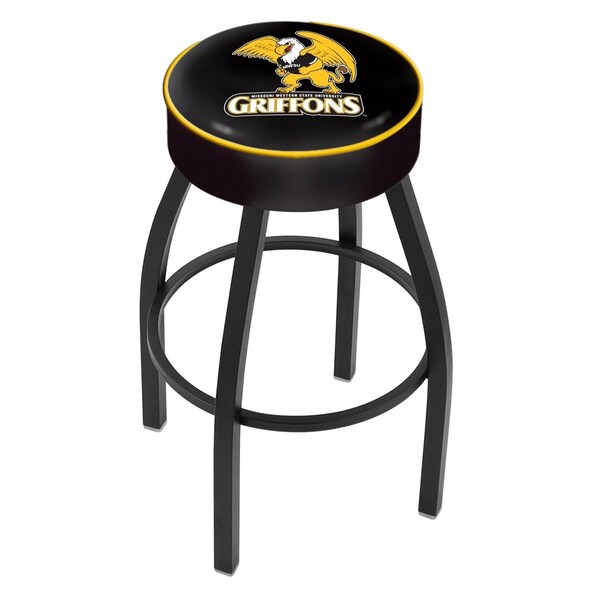 25" Missouri Western St Cushion Seat, Blk Wrnkl Base Swivel Bar Stool