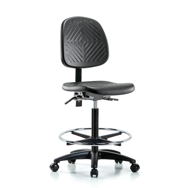 Bench Chair, Hi, Poly, Med, Bk, Tilt Cast, No Arms, 24-1/2" to 33-1/2" Height, Blue, Black