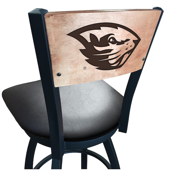 25" Blk Wrinkle Oregon State Swivel Bar Stool, Laser Engraved Back