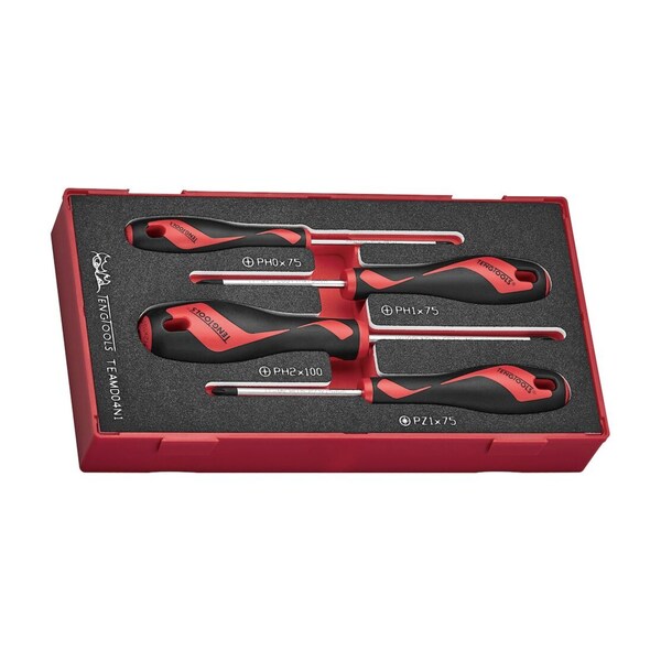 4 Piece Mixed Size Phillips Ph, Pozidriv Pz Tip Head Screwdriver Eva Foam Set