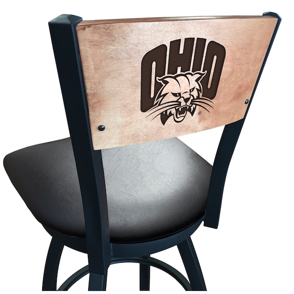 25" Blk Wrinkle Ohio University Swivel Bar Stool, Laser Engraved Back