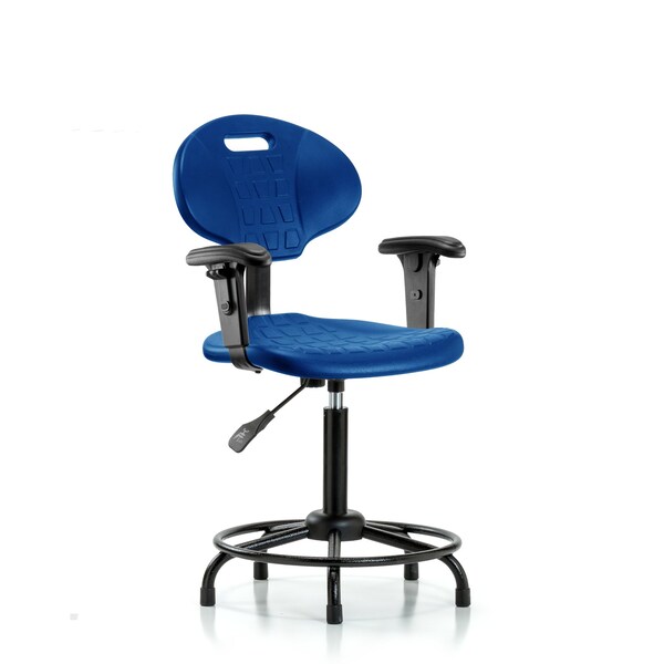 Erie Poly Chair, Med Bench, Arms, Round Tube Base, Glides, Blue