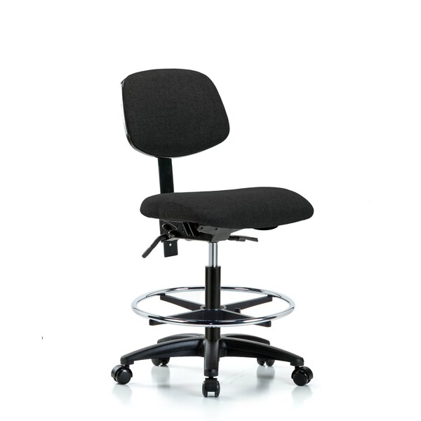 Chair, Fabric, Med Bench, CF Casters, Blk, No Arms, 22" to 29" Height, Black