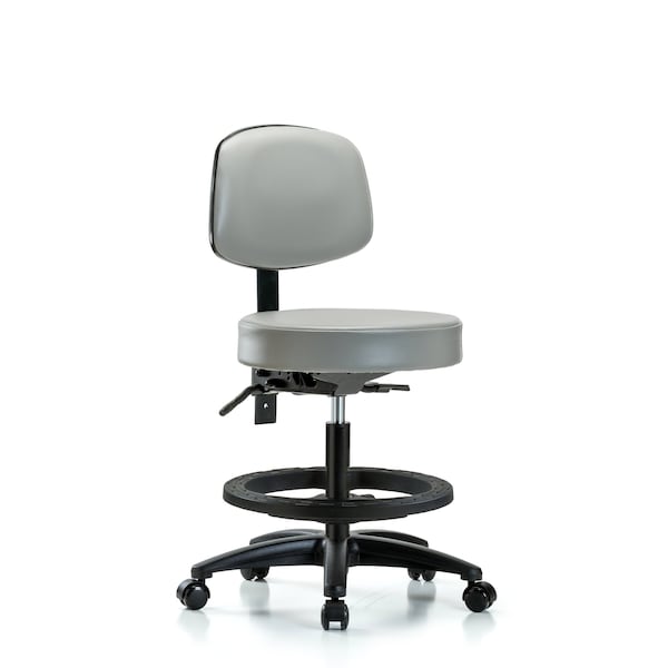 Vin Stool with Back-Medium Ben Ht with Seat Tilt, Black Foot Ring, and Casters in Dove Trailblazer Vin