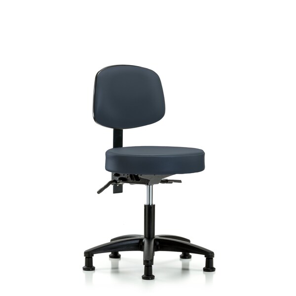 Desk Stool, Vinyl, Bk, Glides, Nav