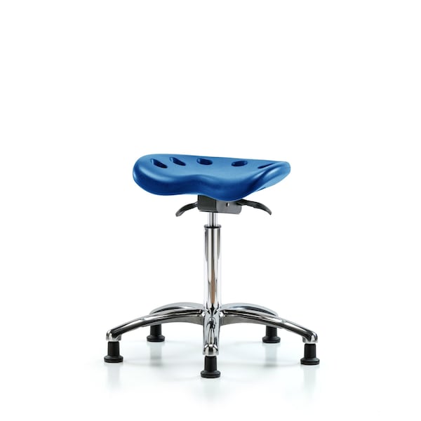 Poly Tractor Sit-Stand Stool Chrome, Med Bench, Glides, Blue