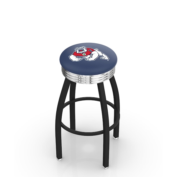 25" Blk Wrinkle Fresno State Swivel Bar Stool, Chrome Ring