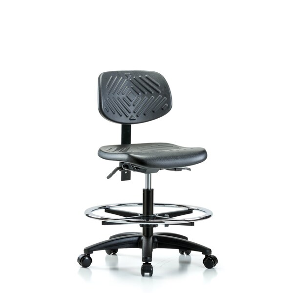 Chair, Poly, Med Bench, Tilt CF Casters, No Arms, 19-1/2" to 27-1/2" Height, Black; Blue