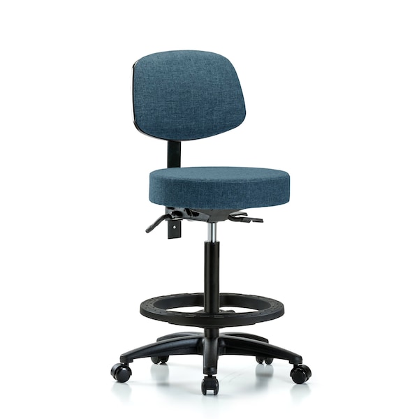 Bench Stool, Hi, Fabric, Bk, BF, Casters, Blu