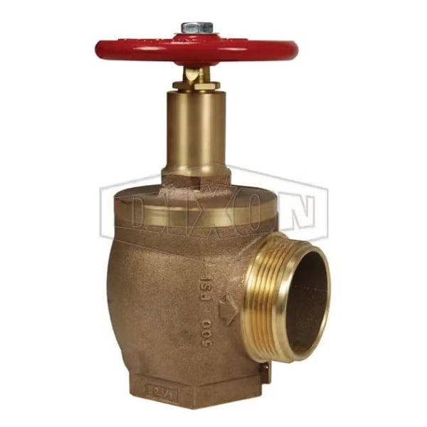 Angle Hose Valve with Red Hand wheel, 2-1/2 x 2-1/2 in Nominal, FNPT x MNST NH End Style, Cast Bra