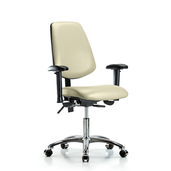 Desk Chair Desk Chair, Vinyl, Med, Bk, Chrm, AA, Cast, Wht, Adjustable Arms, 18" to 23" Height, Vinyl